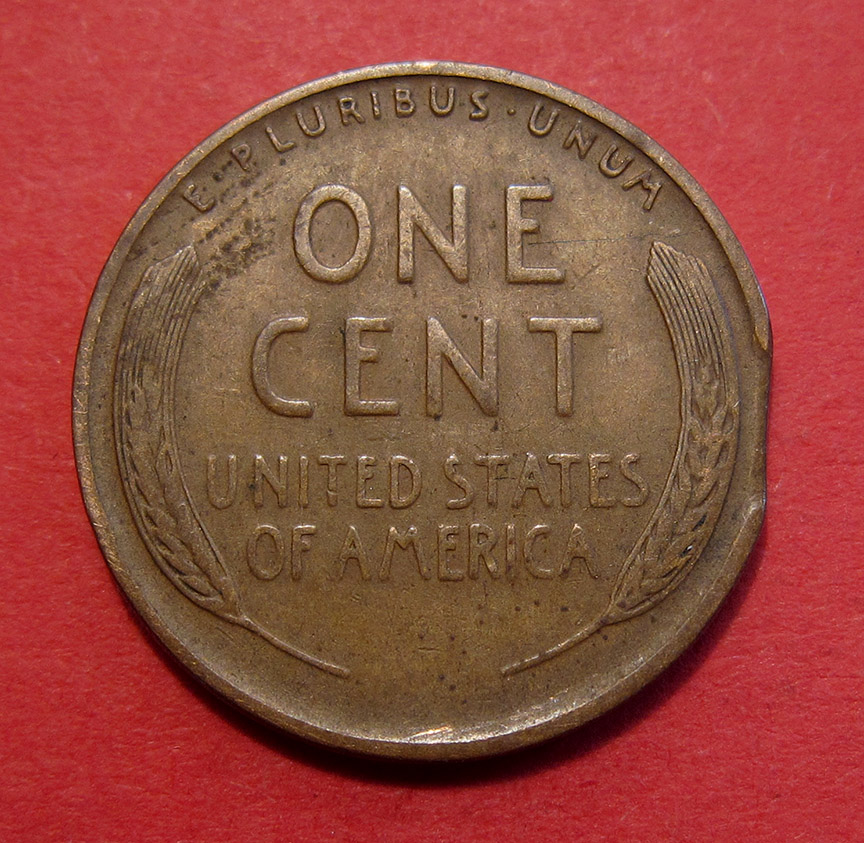 1938-Lincoln-Wheat-Cent-Mint-Error---Clipped-Planchet-W/-Smith-Effect