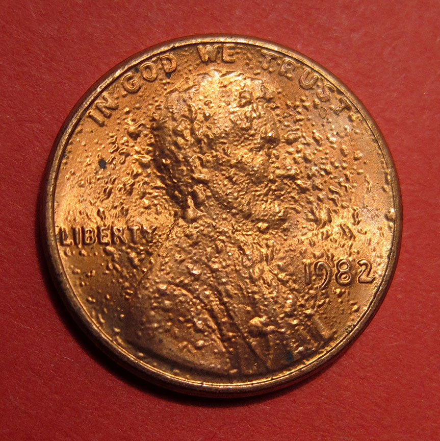 1982-Lincoln-Memorial-Cent-Large-Date-Zinc---Serious-Plating-Blisters
