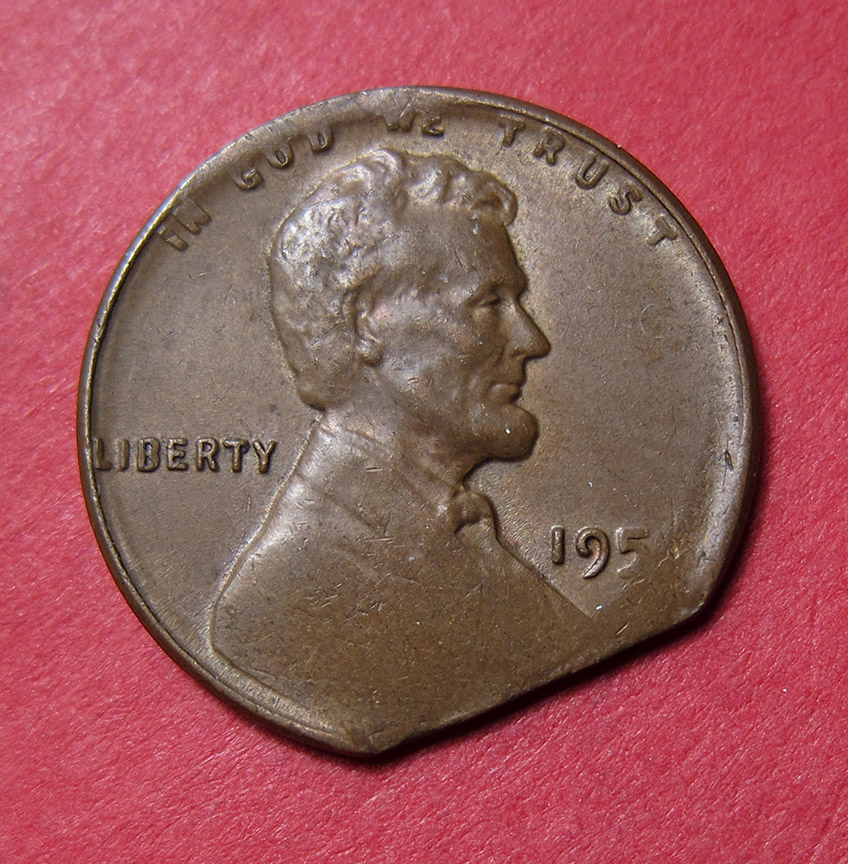 195x-Lincoln-Wheat-Cent-Mint-Error---Tapered-Planchet-To-Straight-Clip-2.47g
