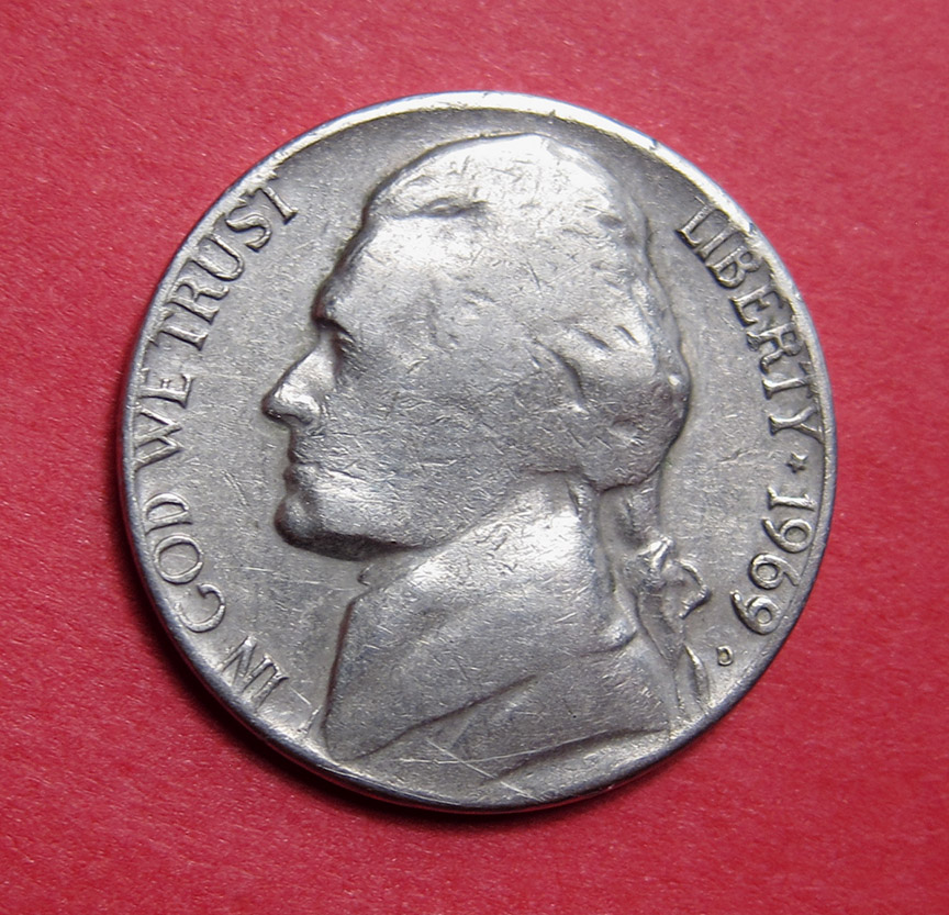 1969-D-Jefferson-Nickel-Mint-Error---Rolled-Thin-Planchet---4.12g
