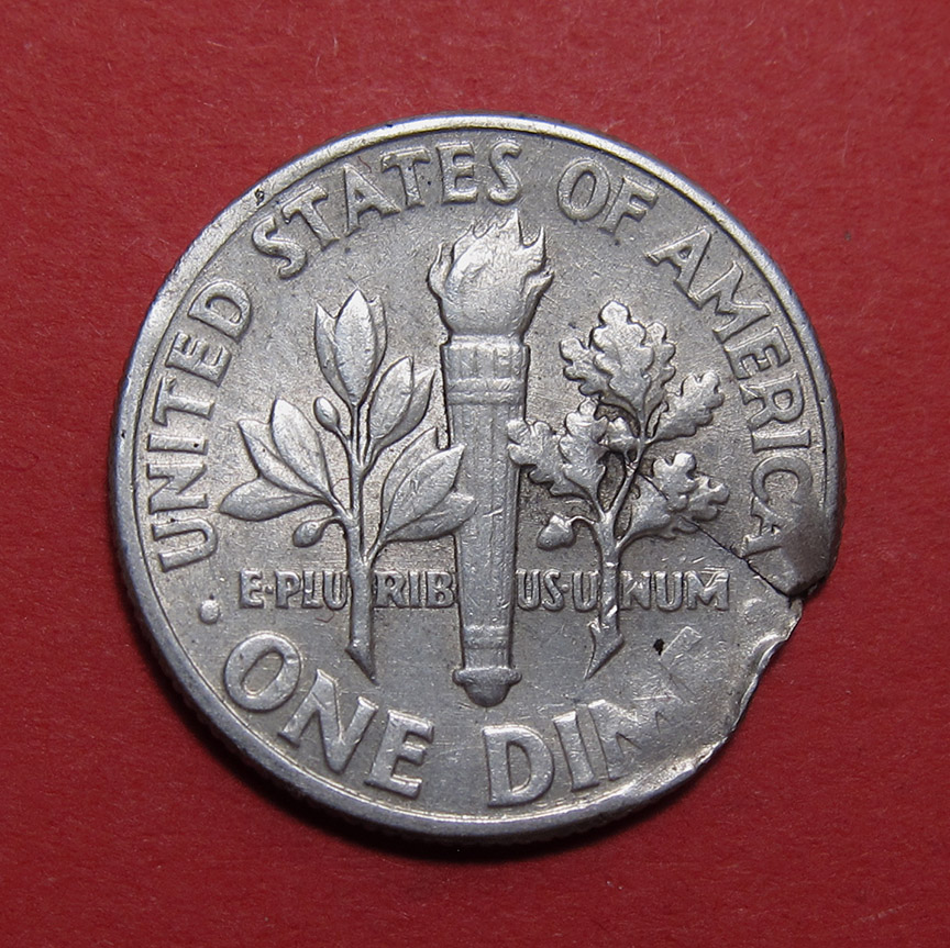 1946-Roosevelt-Dime-Doubled-Die-Mint-Error---DDO-010,-Ragged-Clip,-Cracked-Planchet