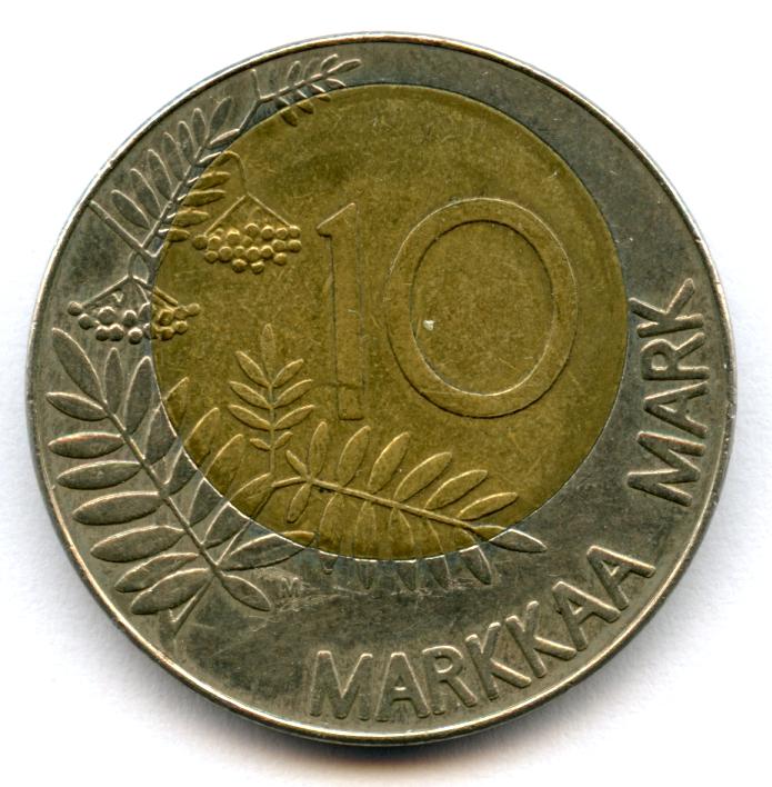 Finland-10-Mk-1993-Misalignment-Of-Outer-Rim-Coin-Planchet