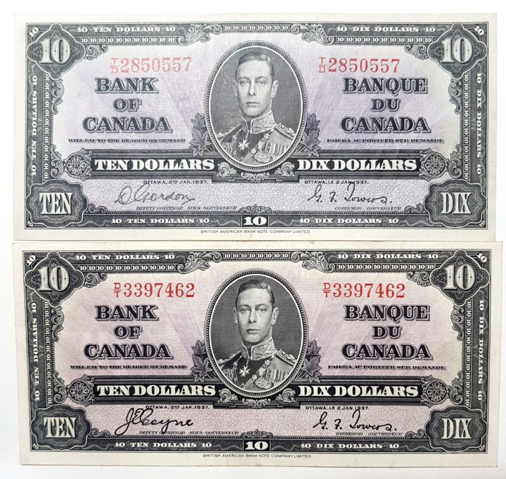 Significant-Difference-In-Coloring/Tint-Between-1937-$10-Canadian-Bills?