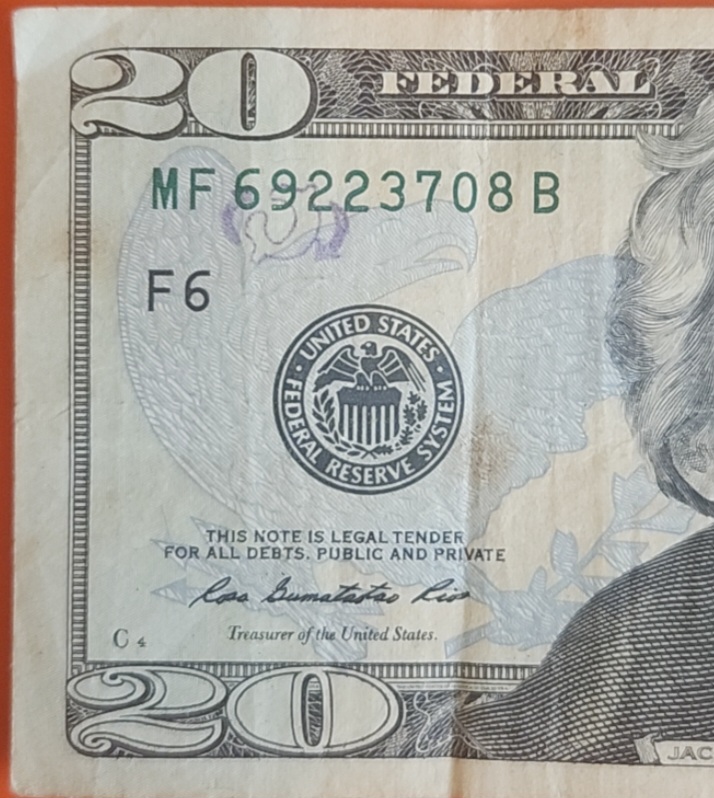 2013-$20-Bill-With-Unknown-Mark-Behind-The-Serial-Number