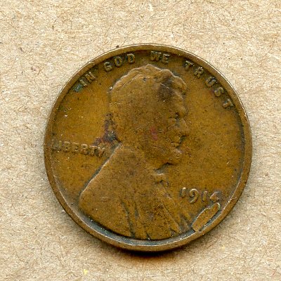 1914-Well-Circulated-Lincoln-With-Huge-Attached-Lamination?