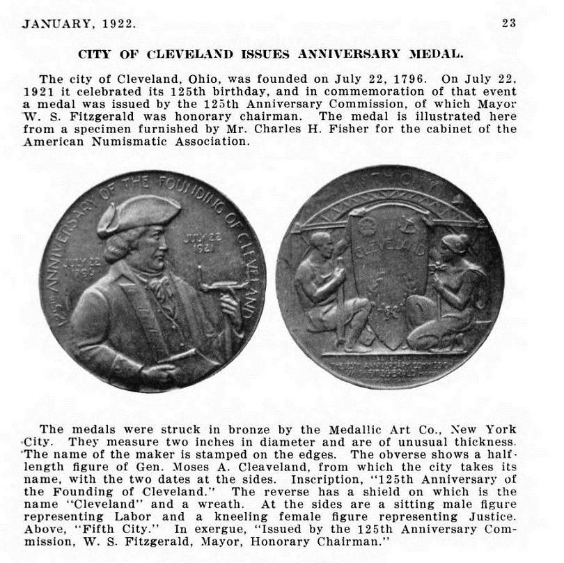 Commems-Collection-Medals:-1921-Cleveland,-OH-Founding-125th-Anniversary