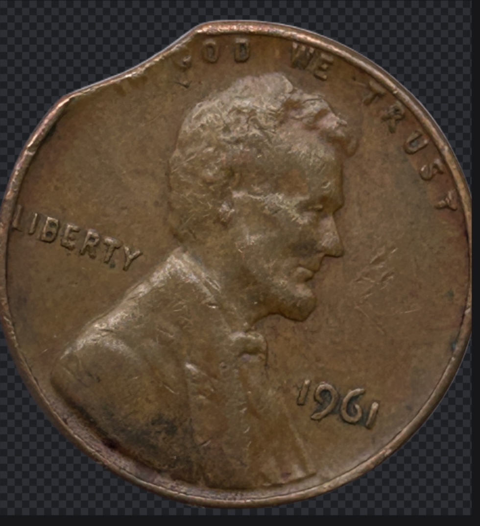 1961-Lincoln-Cent-Clipped-Planchet/Curved-Clip