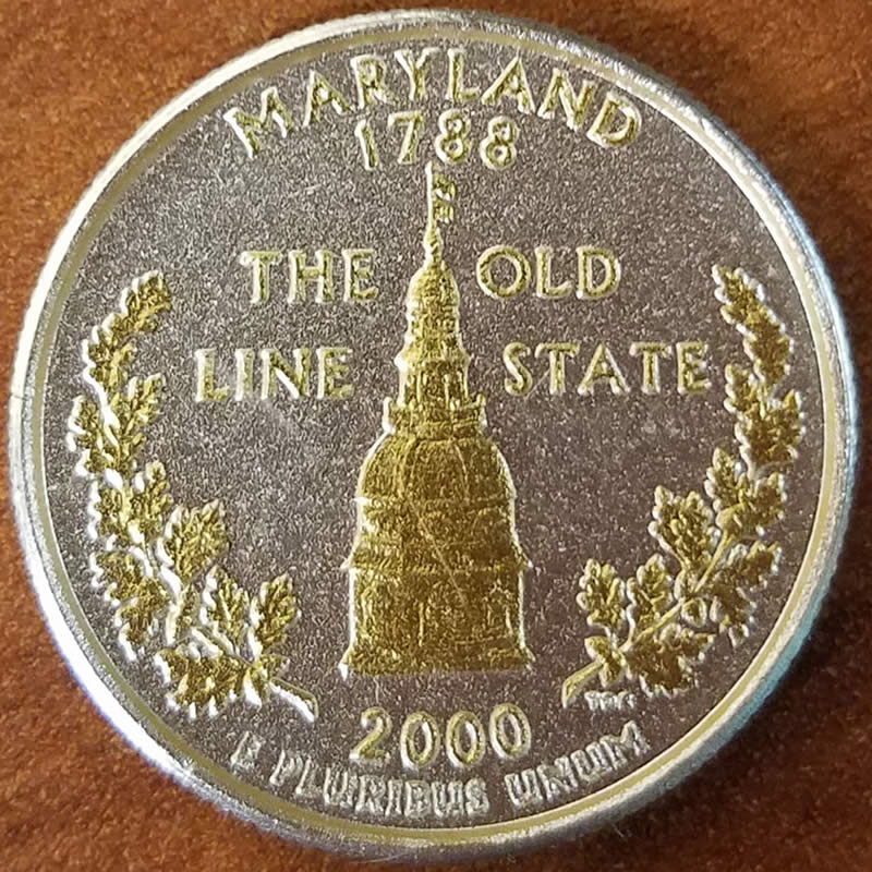2000-Maryland-State-Quarter-With-Odd-Yellow-Tint-And-Plastic-Coating