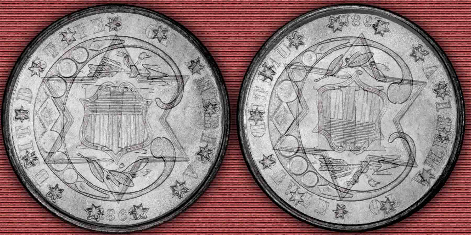 1861-3-Cent-Silver-Has-Obverse-Shield-Behind-III-On-Reverse-Of-Coin?