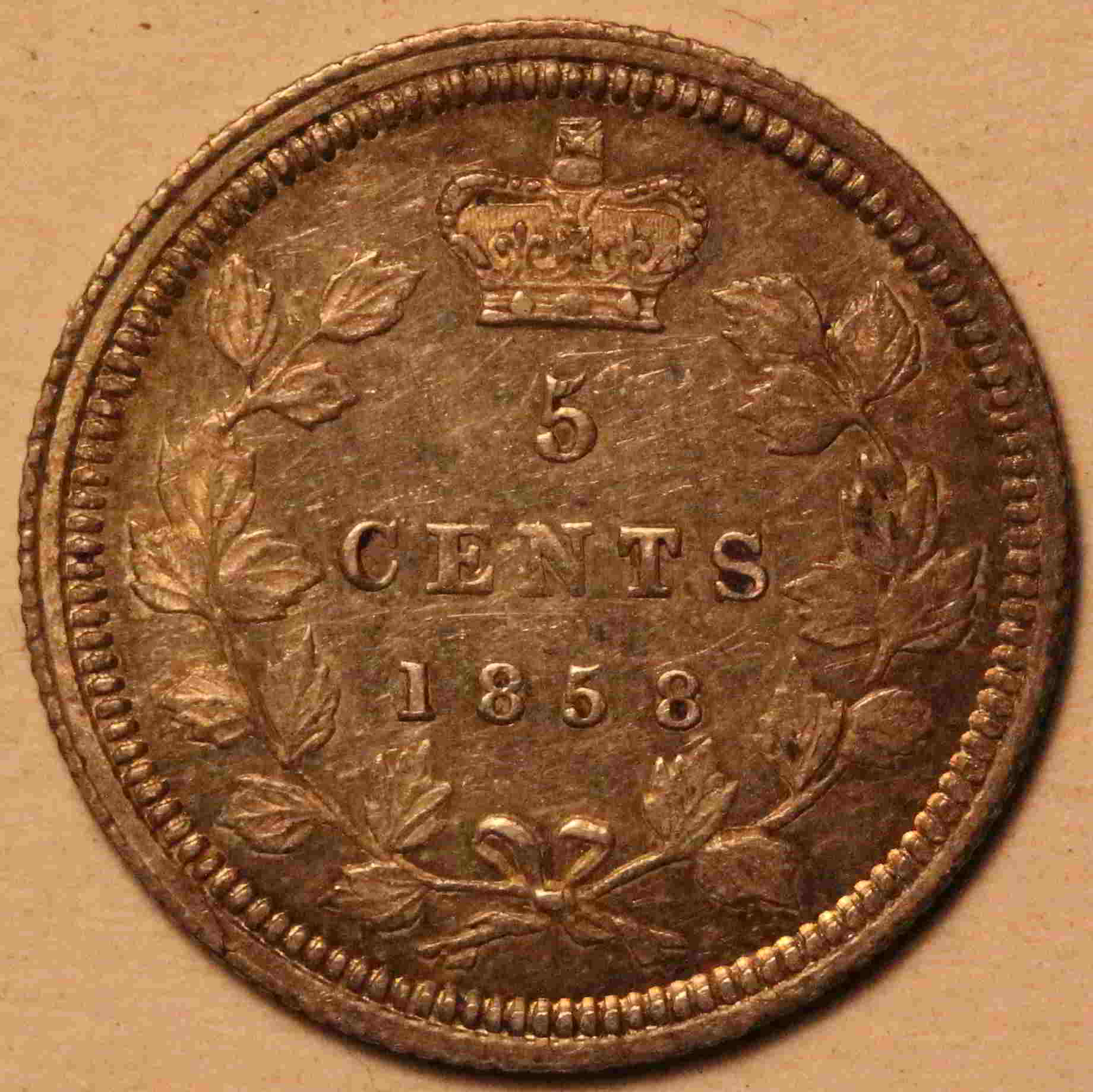 Another-1858-5-Cent-Variety.-Large-Denomination