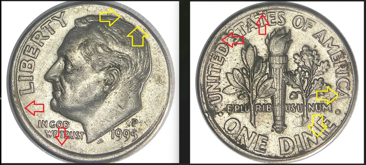Misaligned-1995-P-Dime-With-Strange-Rim,-Uneven-Edge-Thickness.