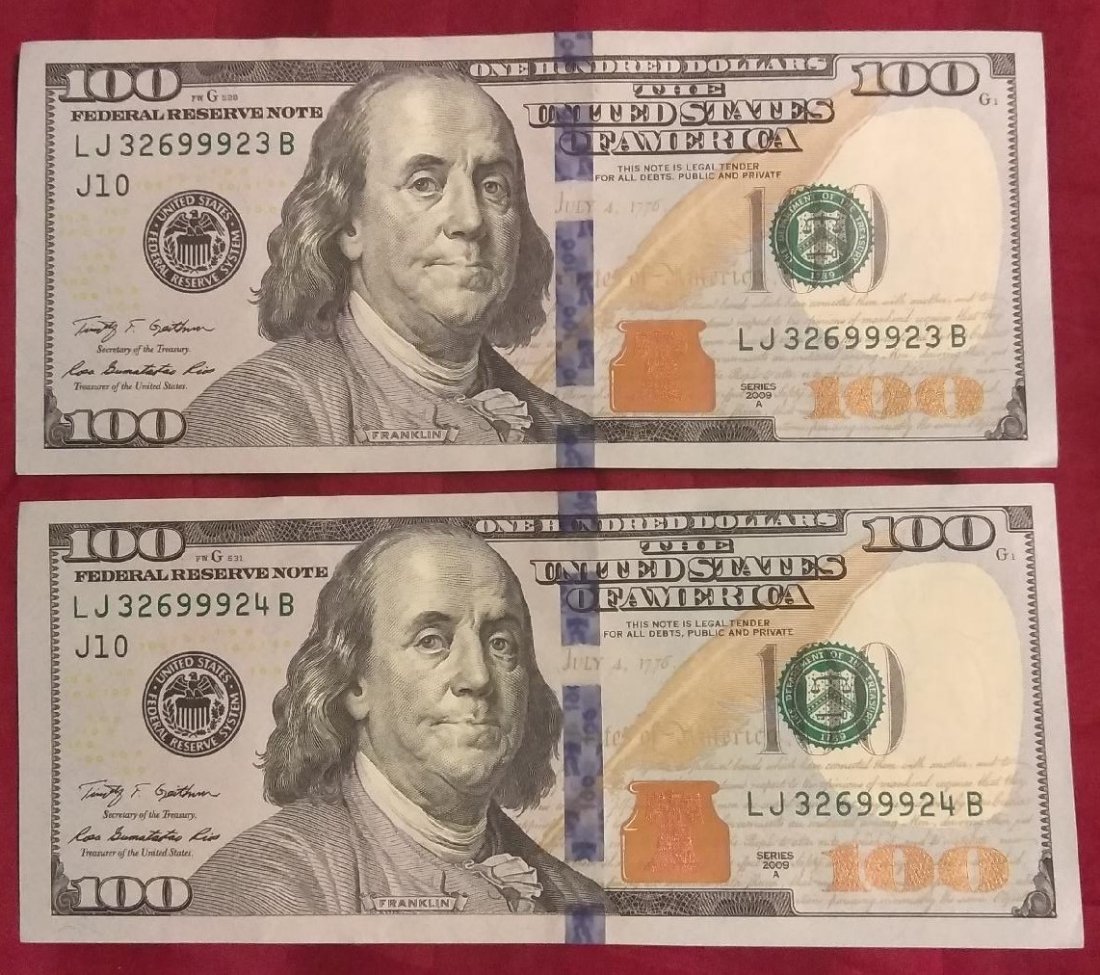 2---$100-Notes-With-Ascending-Serial#'s-&-Triple-9's