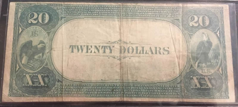 1882-$20-National-Banknote-Value-Back