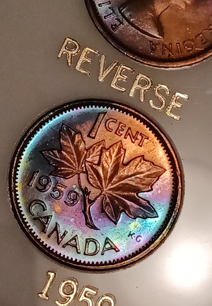 1953-To-1964-Canada-Penny-Set,-Artificial-Toning?