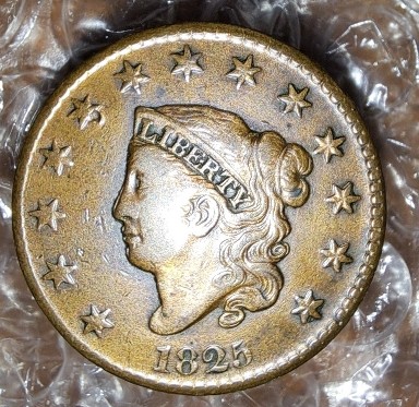 1825-Large-Cent:-Double-Struck,-Struck-Through?