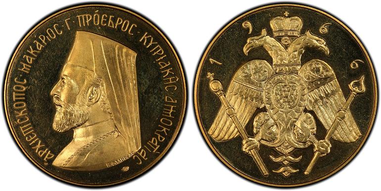 Cyprus,-Archbishop-Makarios-III-Gold-Proof--£5-1966