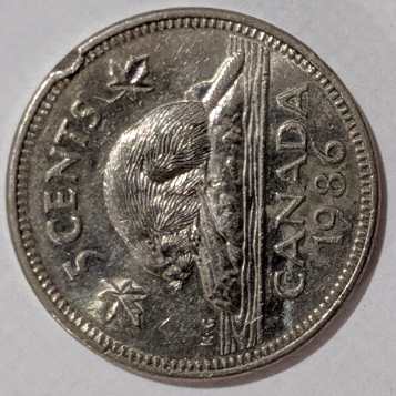 1986-Canadian-Nickel-With-Error-On-Rim