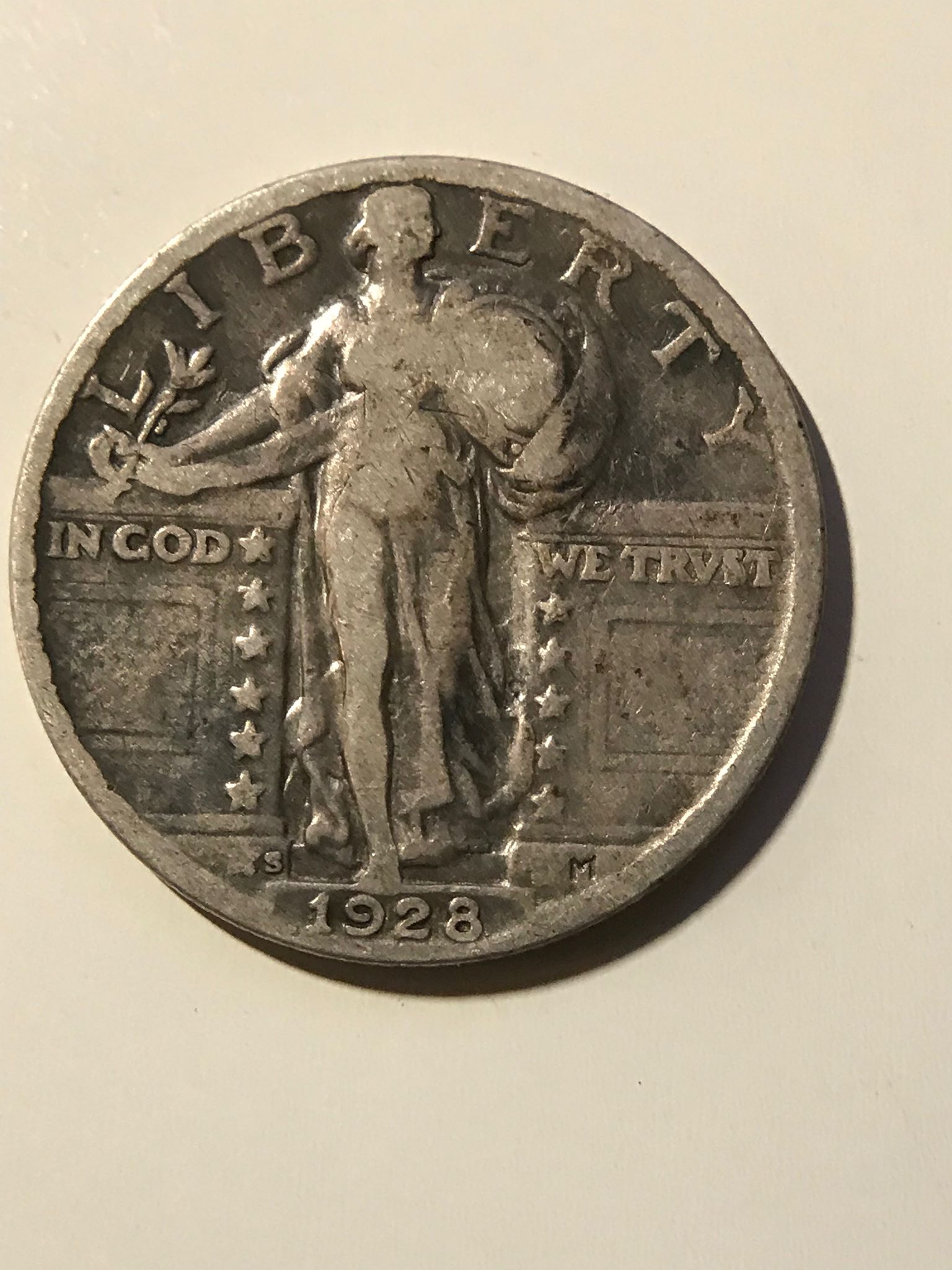 Inverted-S-,-Grease-Filled-Die--1928-Standing-Liberty-Quarter