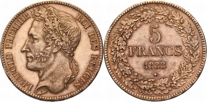 1833-Belgium-5-Francs