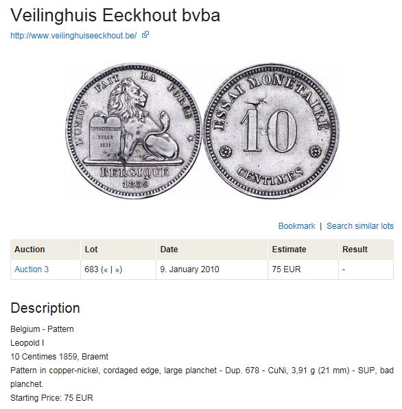 Belgium-1859-10-Centimes-Essai