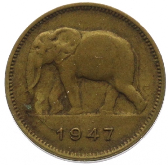 Belgian-Congo:-2-Francs-1947-With-Die-Break
