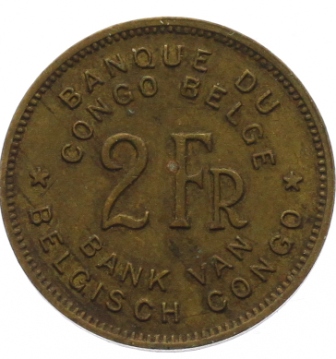 Belgian-Congo:-2-Francs-1947-With-Die-Break