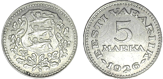 Country-Of-The-Day:-Estonia,-1926-Republic-5-Marka-PCGS-MS-63