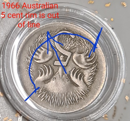 1966-Australian--5-Cent-Rim-Out-Of-Alignment