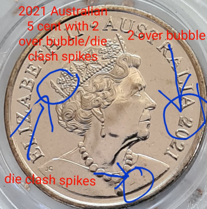 2021-Australian-5-Cent-Bubbles-×3-With-Something-On-Nose-And-Chin-Of-Queen
