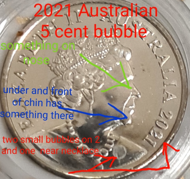 2021-Australian-5-Cent-Bubbles-×3-With-Something-On-Nose-And-Chin-Of-Queen