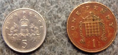 British-5-Pence-In-Canadian-Dime-Roll