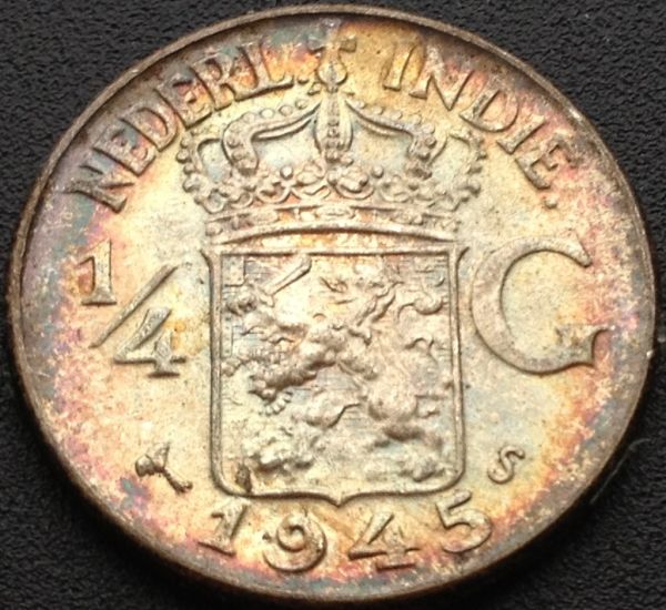 Please-Grade-This-1945-S-1/4g-Ned-Indies---Rainbow-Toning