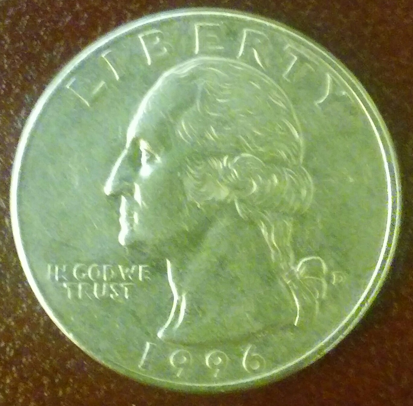 U.-S.-1996-D-Quarter-With-Blue-Crown-On-Eagle.