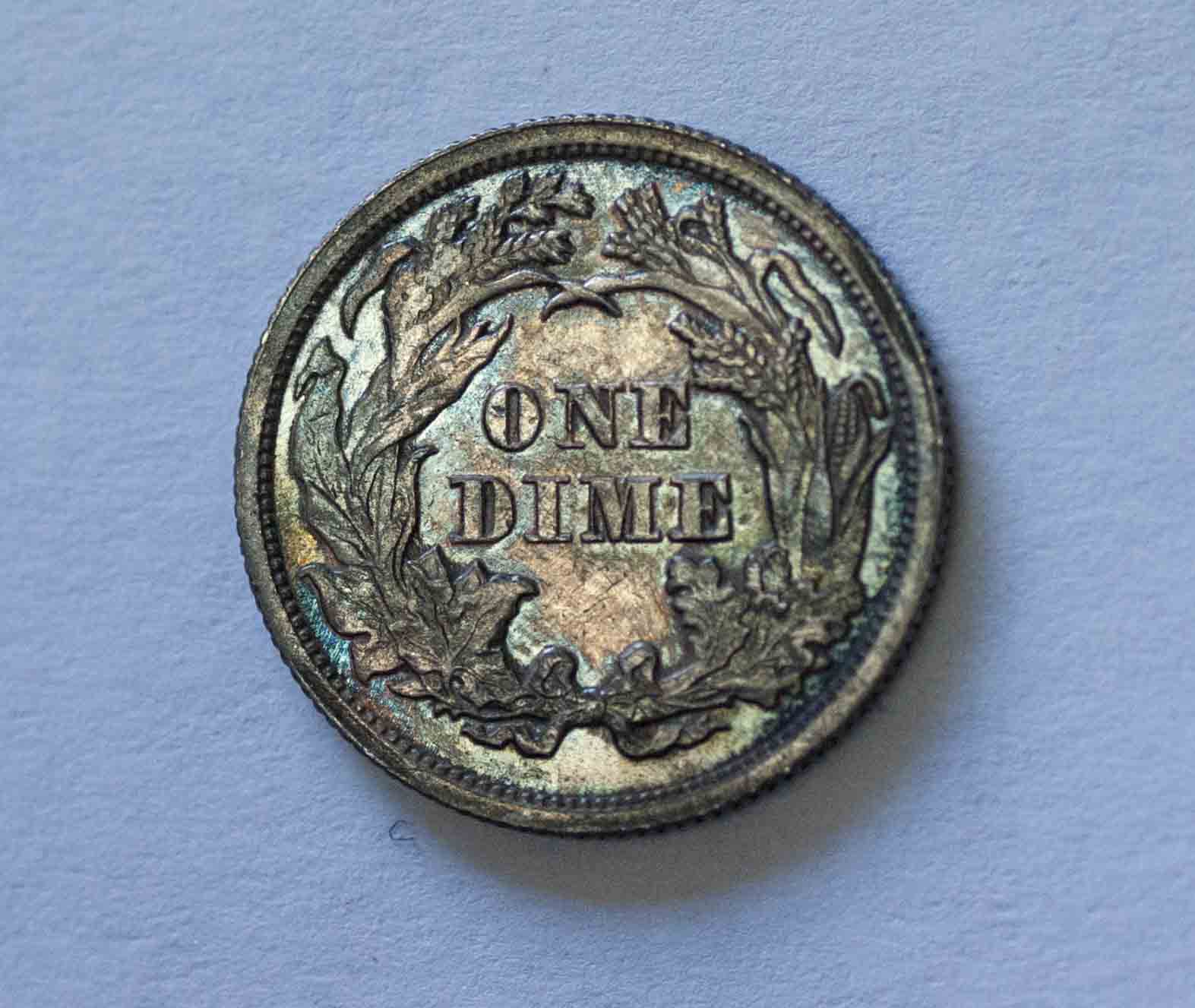 Toned-1872-Seated-Dime