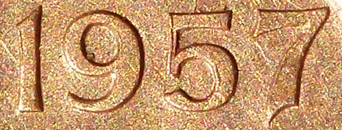1953-&-57-One-Cent.-Misaligned-Die-And-Rough-Numbers