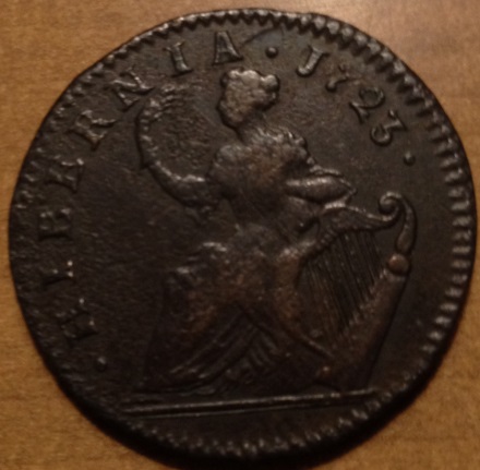 1723-Hibernia/Us-Colonial-Half-Penny