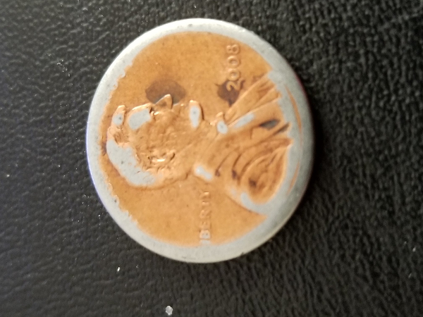 Odd-2008-Cent-Copper-Worn-Off-Other-Metal