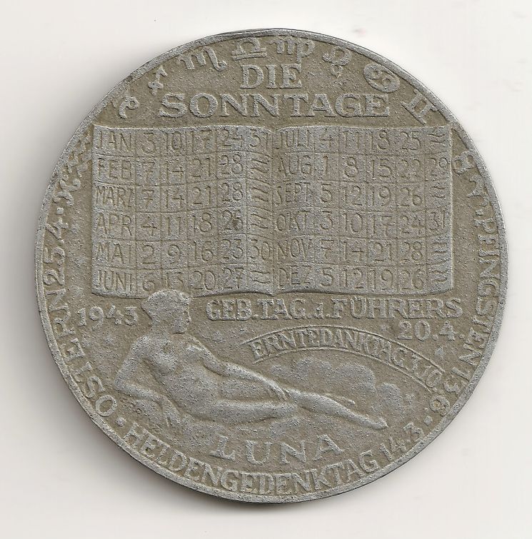 1943-Luna-Calendar-Medal-From-Metallgesellschaft-Ag,-Frankfurt-Am-Main
