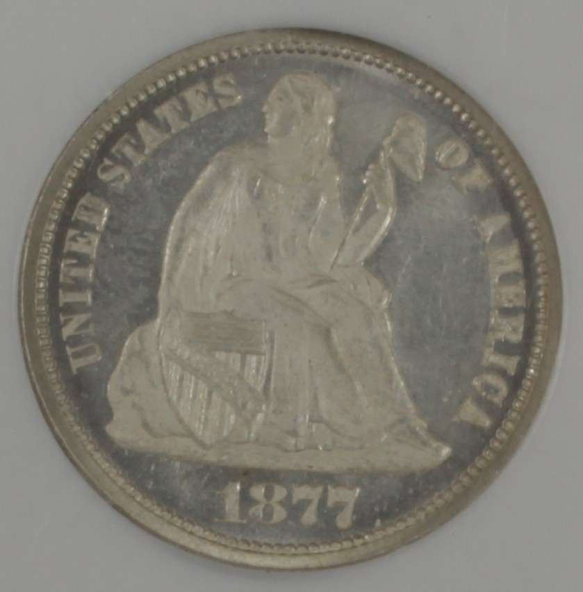 1877-Seated-Liberty-Dime,-Graded-MS-66-By-NGC