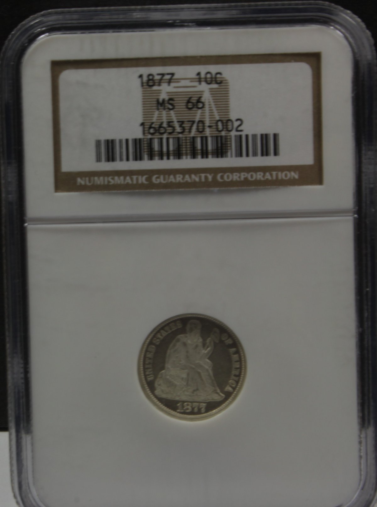 1877-Seated-Liberty-Dime,-Graded-MS-66-By-NGC
