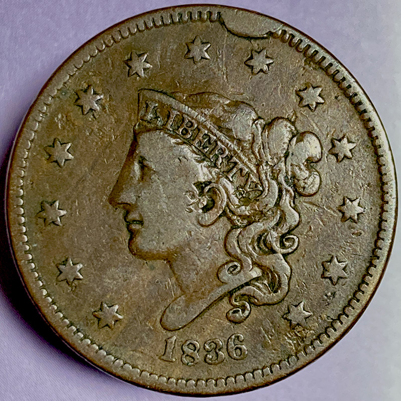 1836-Coronet-Head-Large-Cent-N-6-For-Grading-And-Opinion