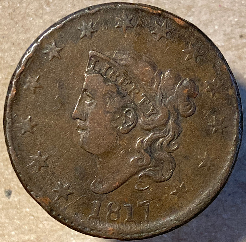 1817-Coronet-Cent---Some-Rim-Damage---Comments