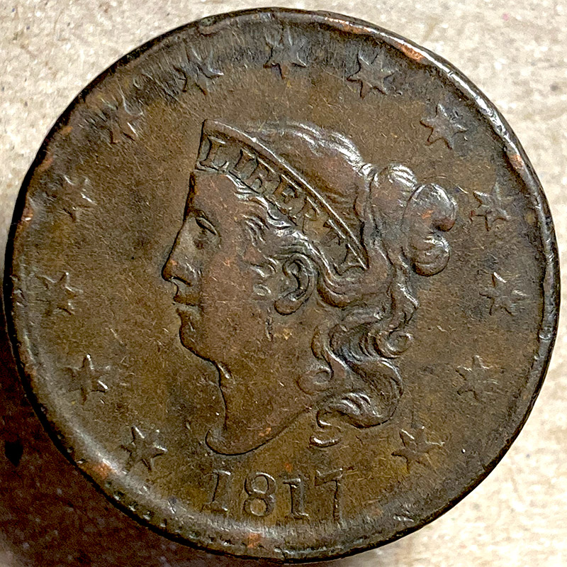 1817-Coronet-Cent---Some-Rim-Damage---Comments