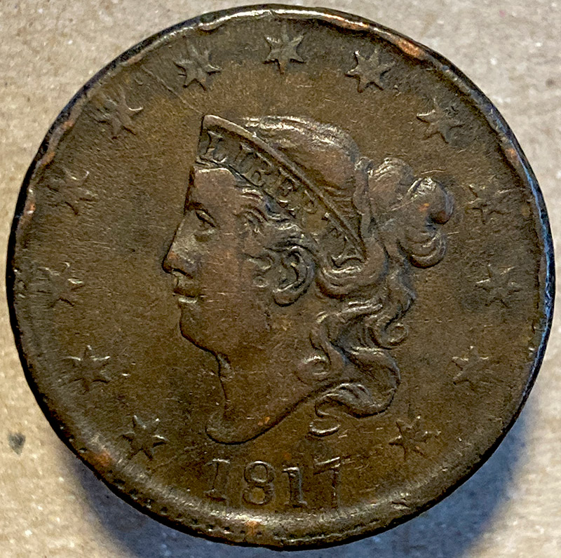 1817-Coronet-Cent---Some-Rim-Damage---Comments