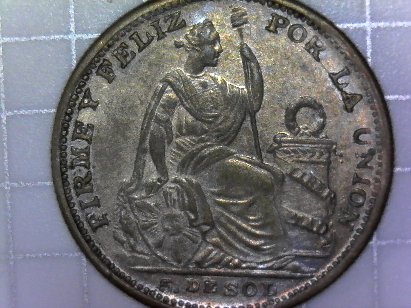 1897-Peru-1/5-Sol-Counterfeit---Orientation-180-Degrees-Off-And-Weak-Strike-And-Die-Break?