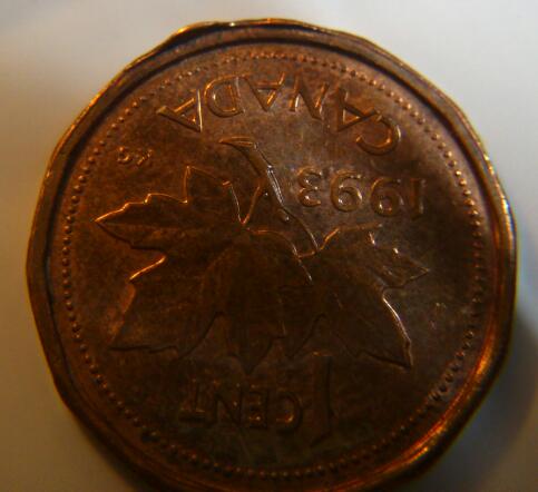 1993-Error-Canada-Cent-Metal-Flow-Around-Die-Unique-Rim