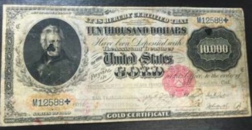 1900--Cancelled---$10,000-Gold-Cert.-On-Propertyroom-Auction-Site.