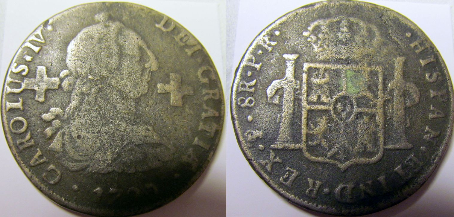 Three-Fake-8-Reales,-2-With-Odd-Cross-Marks---Any-Information-Appreciated