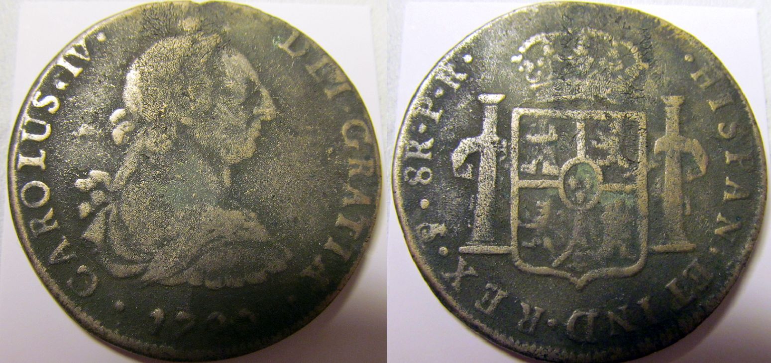 Three-Fake-8-Reales,-2-With-Odd-Cross-Marks---Any-Information-Appreciated
