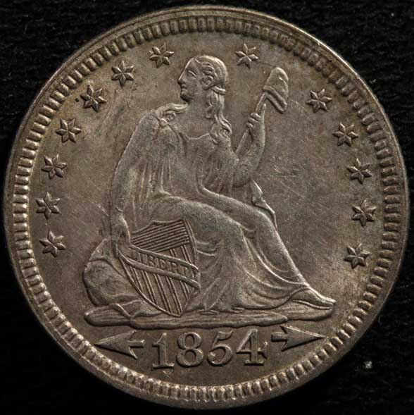 1853-A&r-Seated-Quarter---XF40-Or-Border-Au?